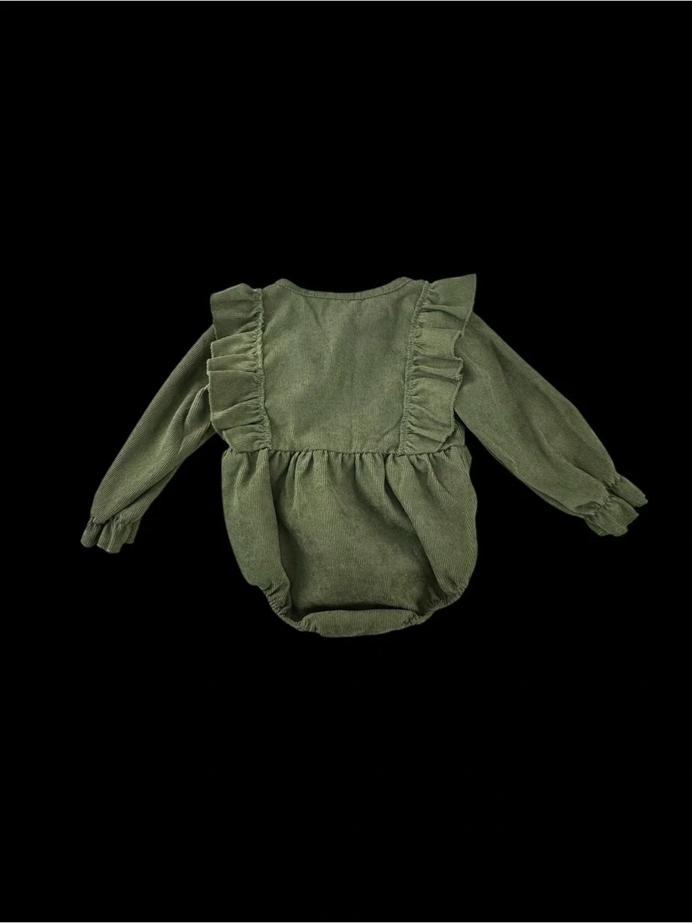 Kids Olive Green Ruffle Long Sleeve One-Piece
